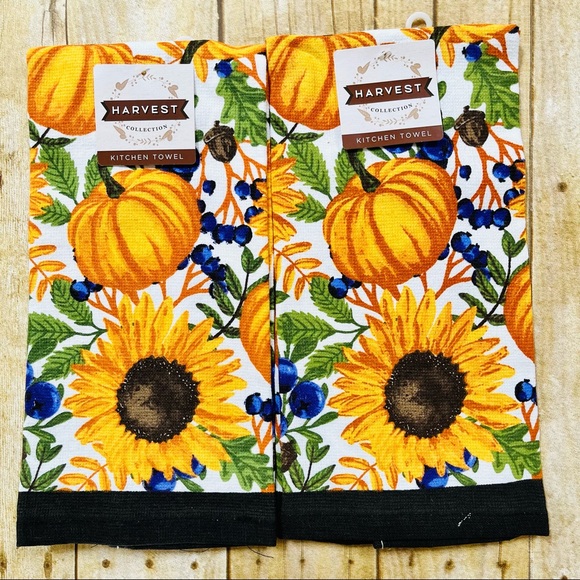 Set of 2 Beautiful Sunflower & Pumpkin Kitchen Towels - Picture 7 of 7